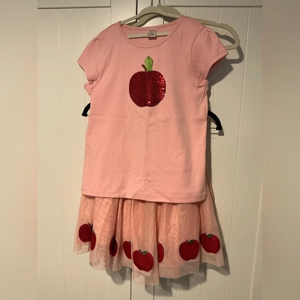 Gymboree Girls Pink Apple Sequin Tulle Tutu Skirt Top Outfit Set Size 12
